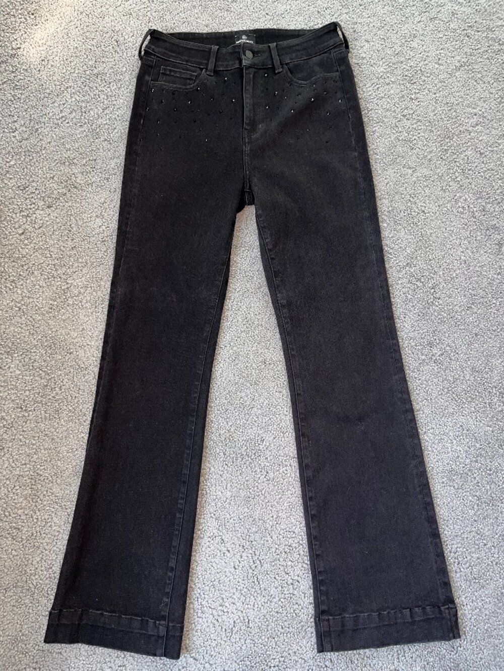 VERY BLACK PROSPERITY CRYSTAL EMBELLISHED FLARE LEG STRETCH JEANS W31 L33 TALL